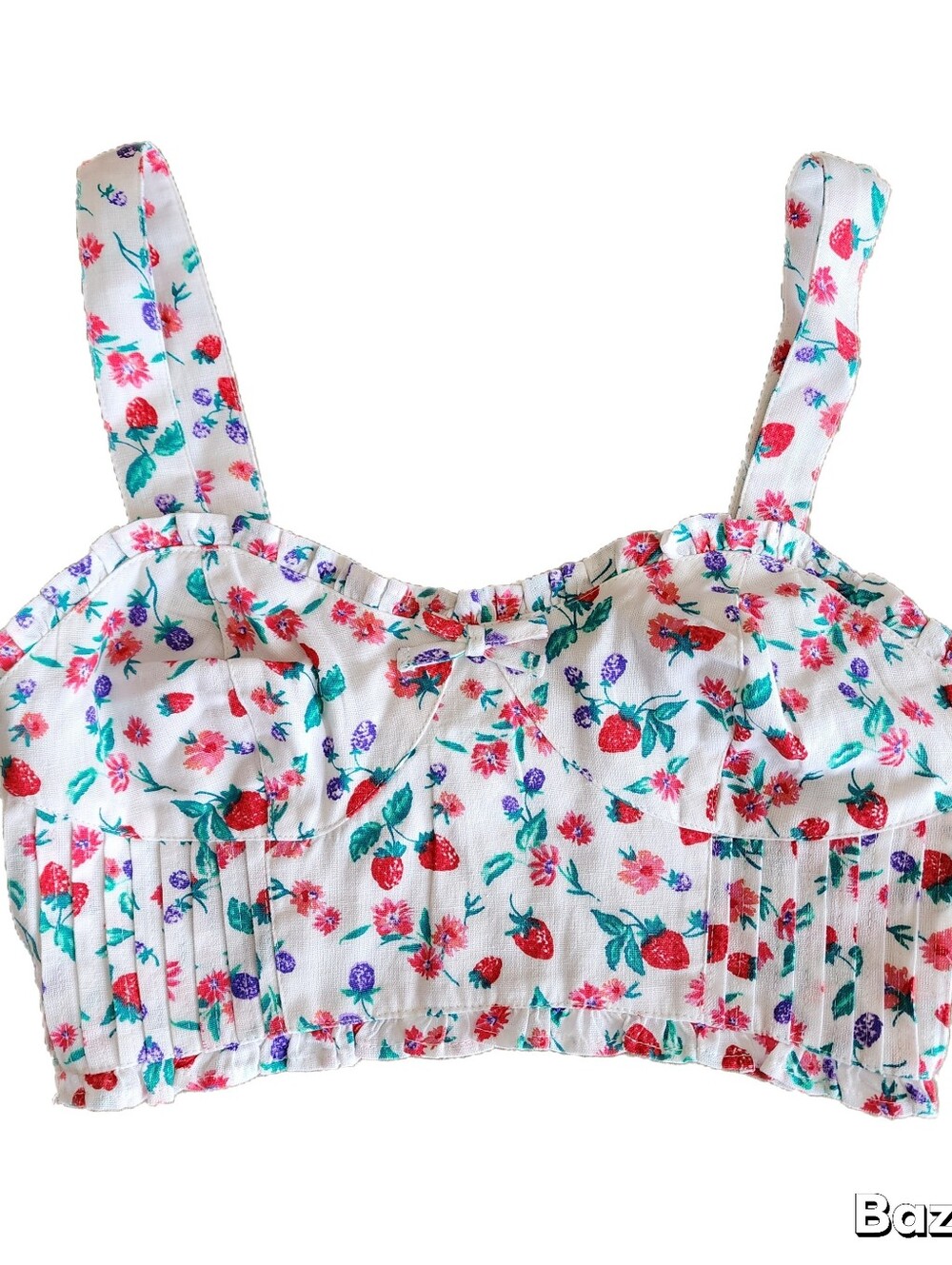 ASOS Top Size 0 White Floral Sleeveless Crop Miss Selfridge